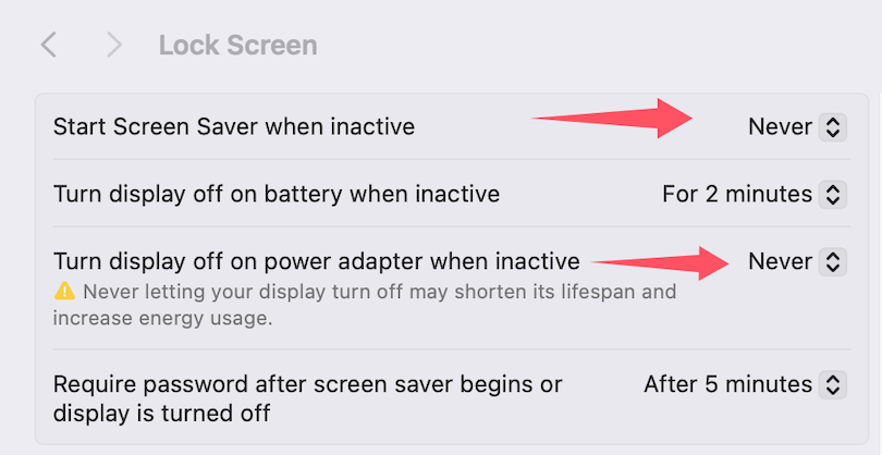 lock screen settings mac