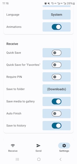 local send settings on android