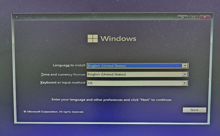 Select Language and Keyboard for Windows 11 Install