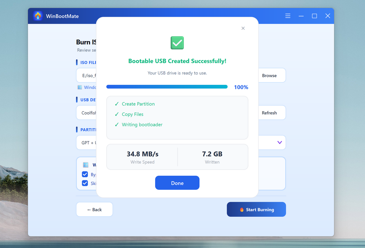 WinBootMate Burn Finished