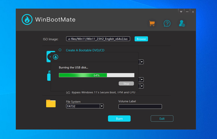 WinBootMate Burn Windows 11 ISO File