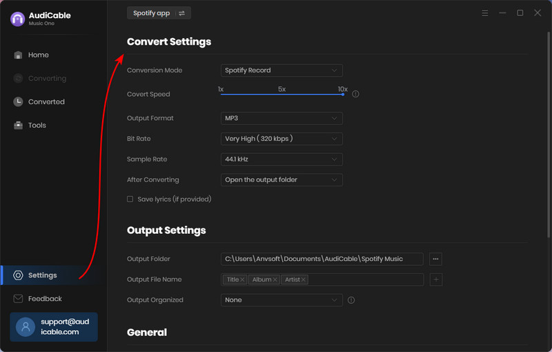 output settings