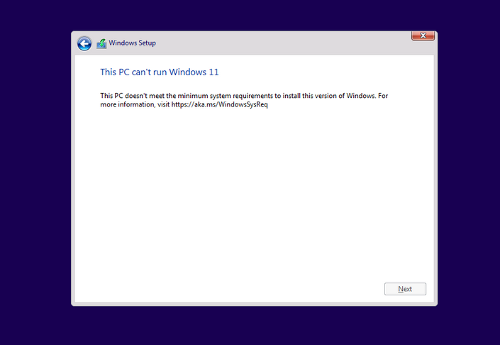 This PC doesn't Currently Meet the Minimum System Requirements to Run Windows 11
